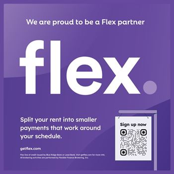 An advertisement for Flex, a partner of Flex, promotes splitting rent into smaller payments.